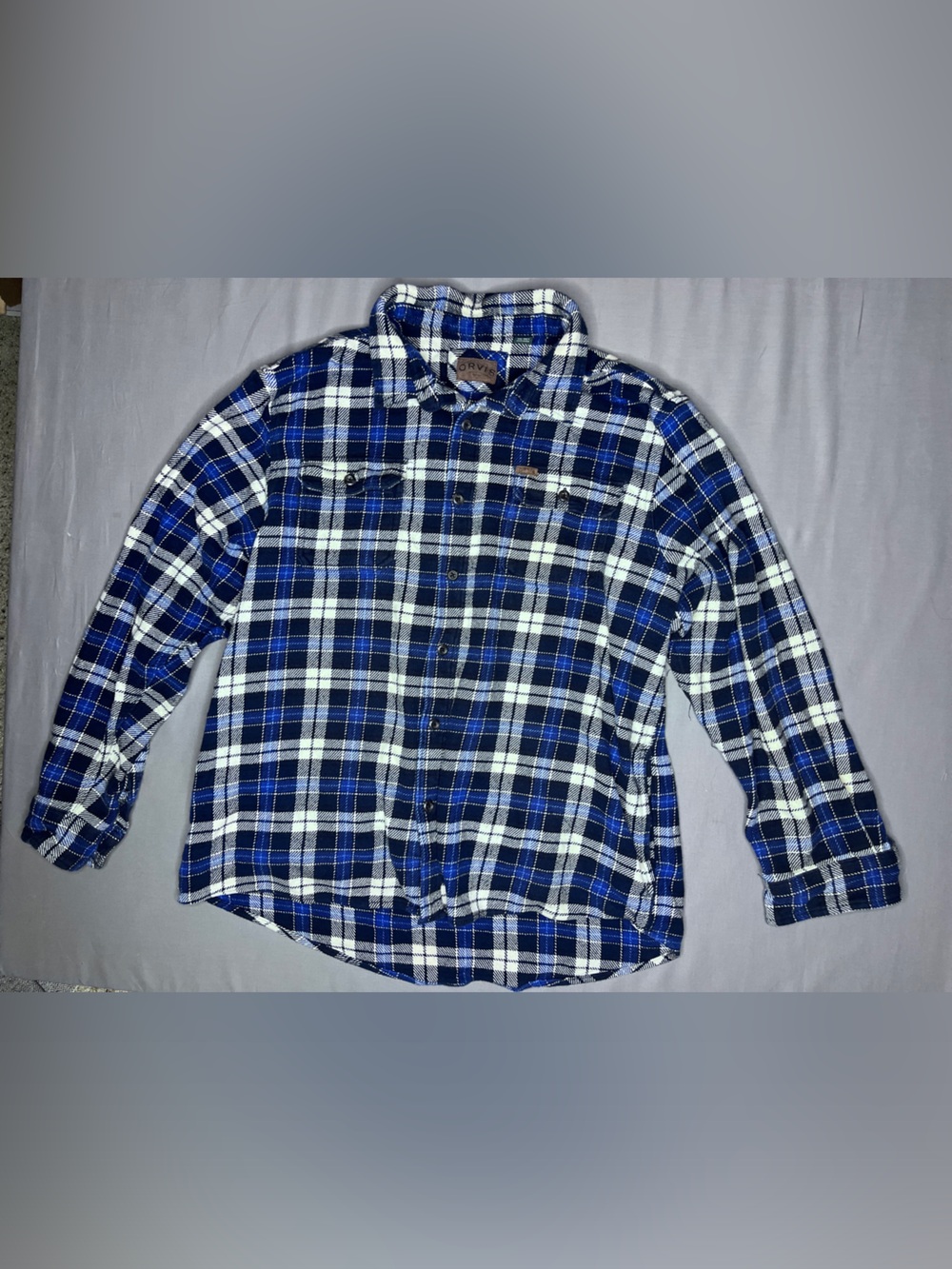 Orvis Men's Blue Plaid Heavy Flannel Shirt Size XXL